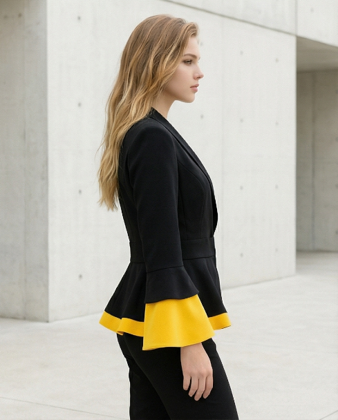 232   Black Luxury Crepe Suit Set with Yellow Contrast Trims