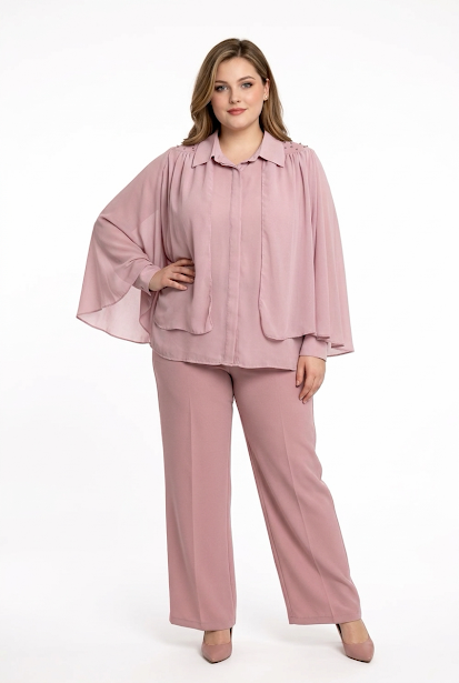 233   Plus Size Chiffon Blouse with Crystal Shoulder Embellishments