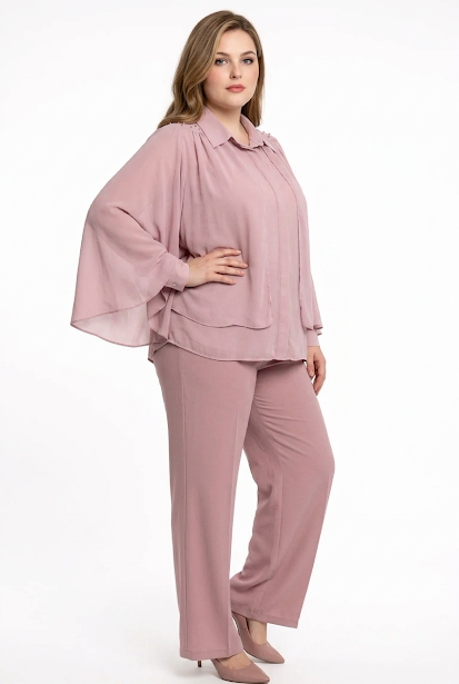 233   Plus Size Chiffon Blouse with Crystal Shoulder Embellishments