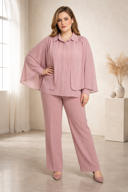 233   Plus Size Chiffon Blouse with Crystal Shoulder Embellishments