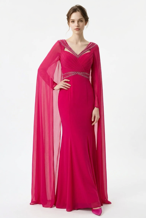 250  Fuchsia Mermaid Evening Gown