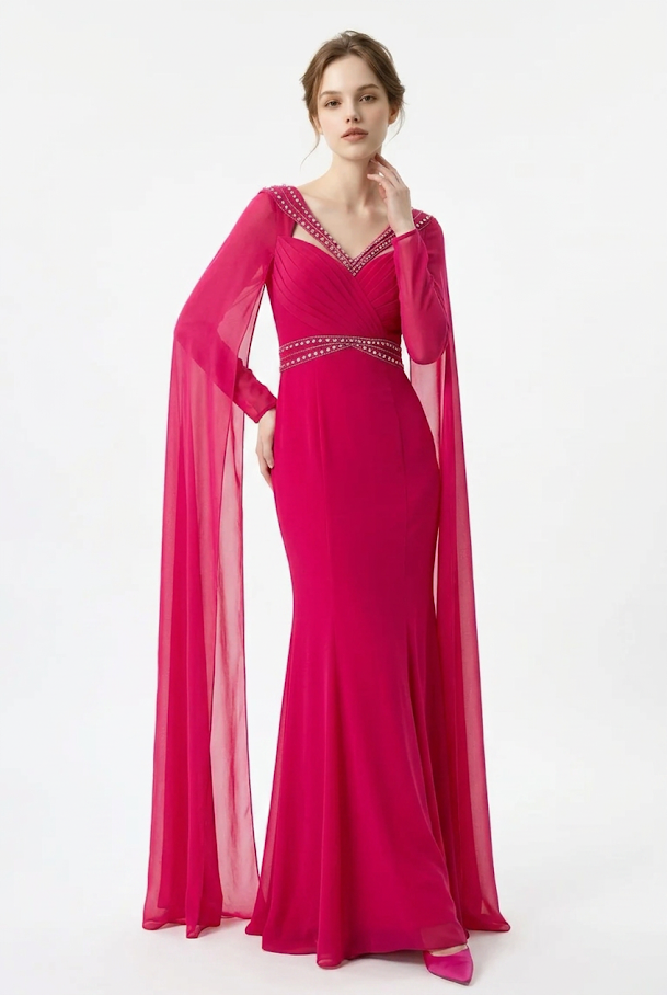 250  Fuchsia Mermaid Evening Gown