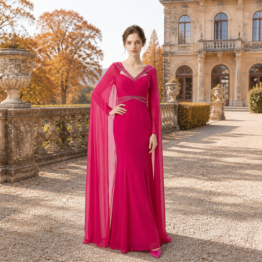 250  Fuchsia Mermaid Evening Gown