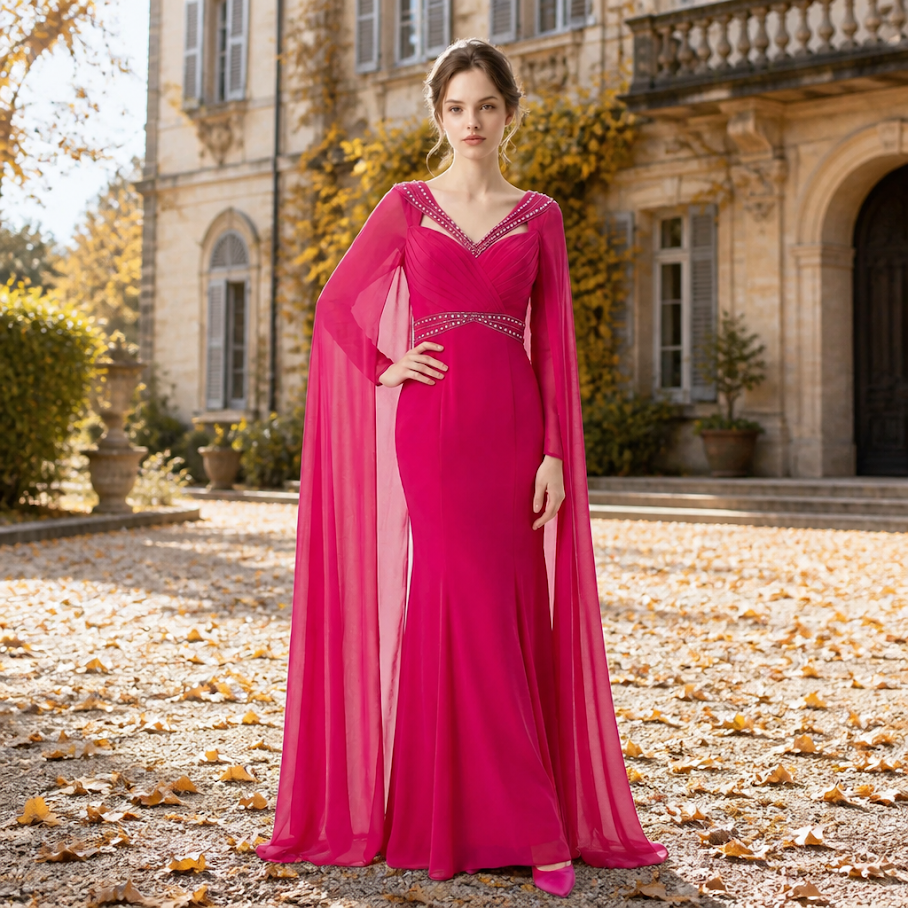 250  Fuchsia Mermaid Evening Gown
