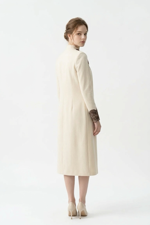247  Midi Ecru Suede Dress & Vest Set with Lace Appliqué
