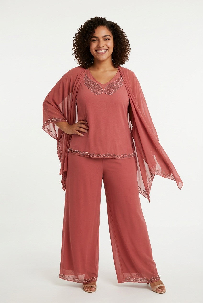 217   Plus Size Set Chiffon Tunic & Crystal Fabric Ensemble with Embellishments