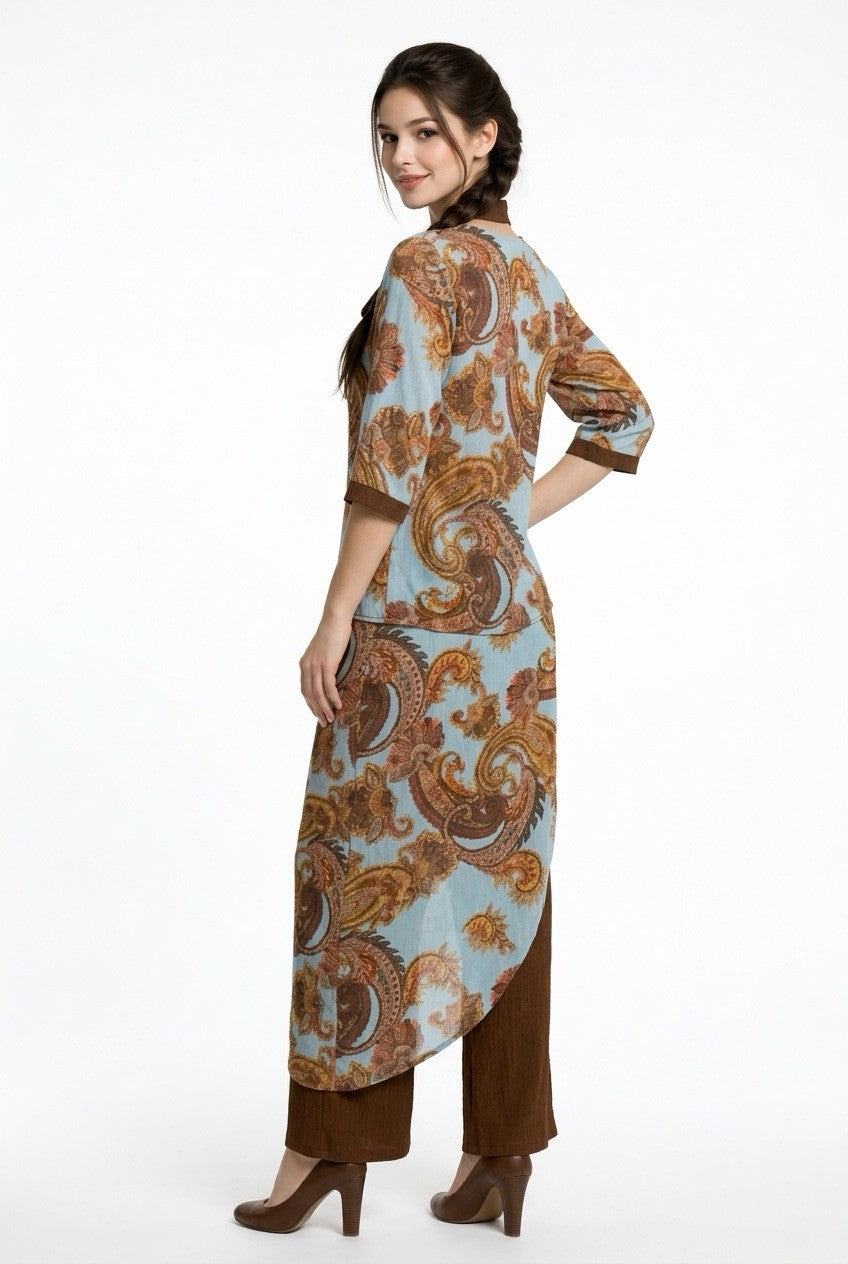 214  Printed Chiffon Blouse & Brown Crinkle Viscose Culottes